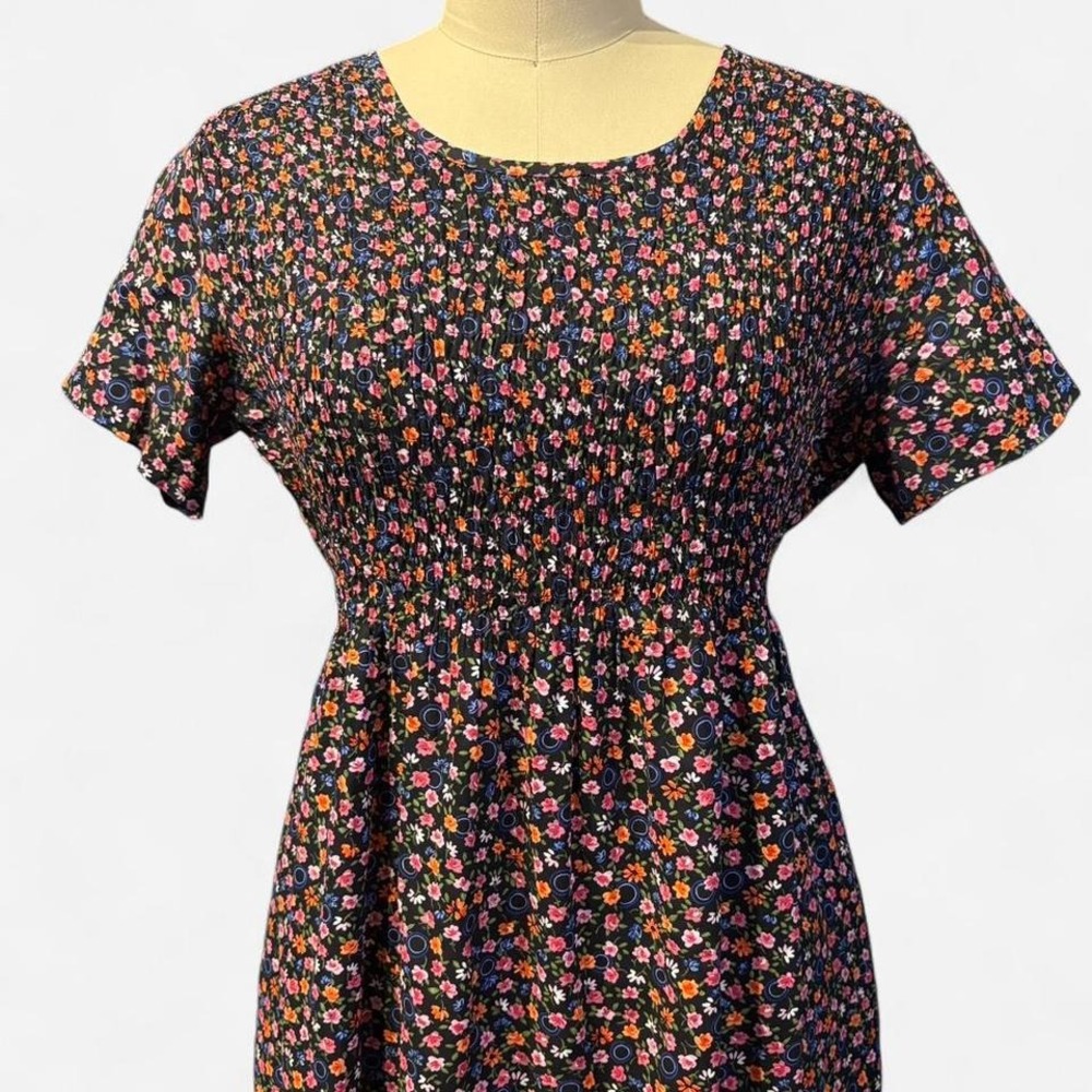 Vintage floral maxi dress 90s scoop neck smocked women's small‎ S grunge